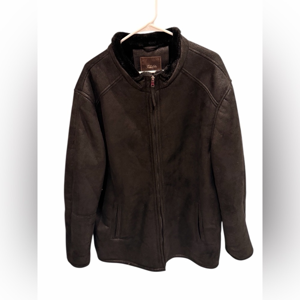 Tasso Elba Men's Faux Suede Fur Lined Coat Heavy Black Winter Size XXL